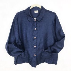 Eileen Fisher Boxy Button Down Shirt Jacket Navy